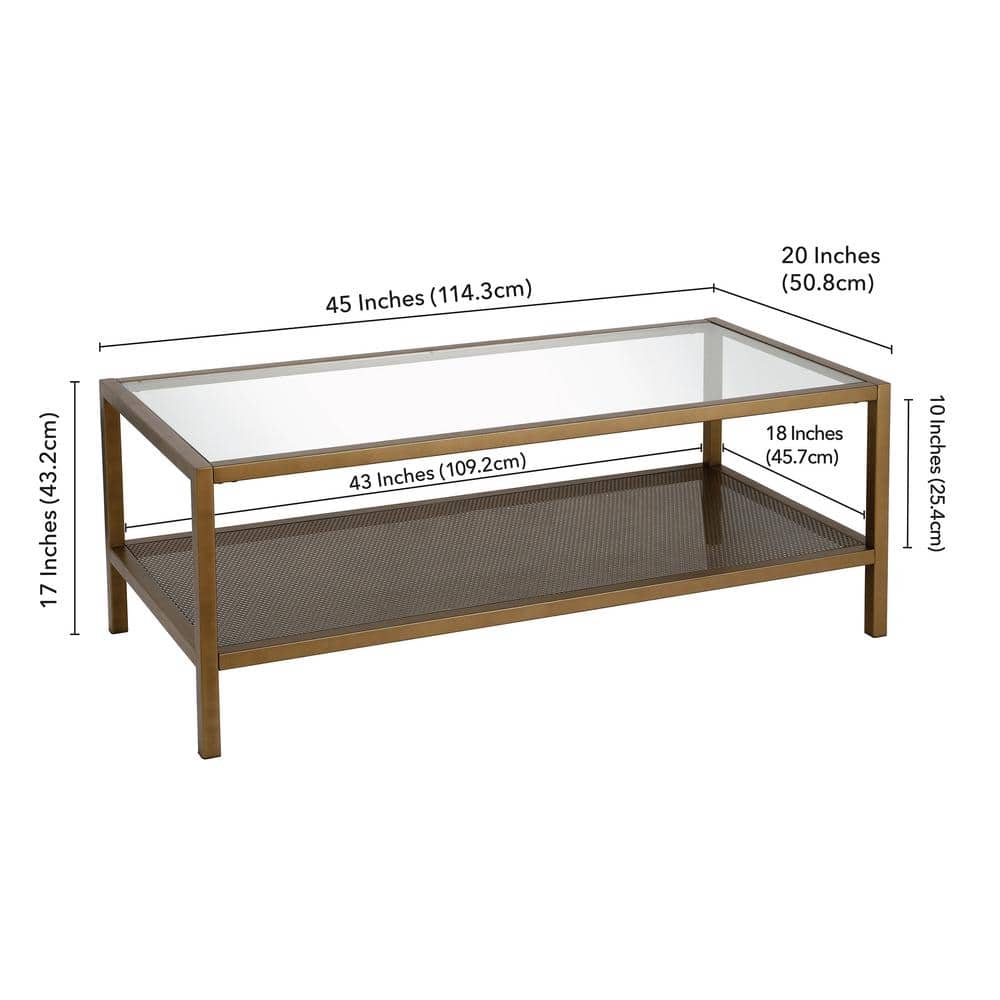 Rigan Brass and Glass Rectangular Coffee Table