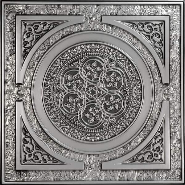 Steampunk Antique Silver 2 ft. x 2 ft. PVC Glue-up or Lay-in Faux Tin Ceiling Tile (40 sq. ft. /Case)
