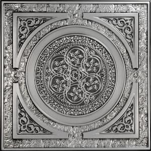 Steampunk Antique Silver 2 ft. x 2 ft. PVC Glue-up or Lay-in Faux Tin Ceiling Tile (100 sq. ft./case)