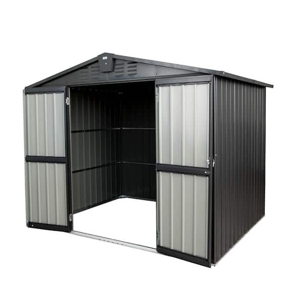 8.2 ft. W x 6.2 ft. D Outdoor Metal Shed with Lockable Door for Bike Trash Can Tool Lawn Mower, Black (50.84 sq. ft. )