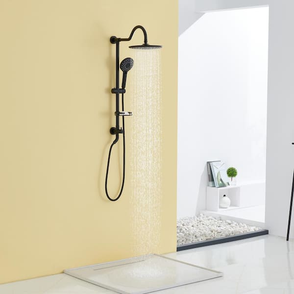 4-Spray Patterns 12 in. Wall Mount Round Rainfall Dual Shower Heads in Matte Black with Sliding Bar