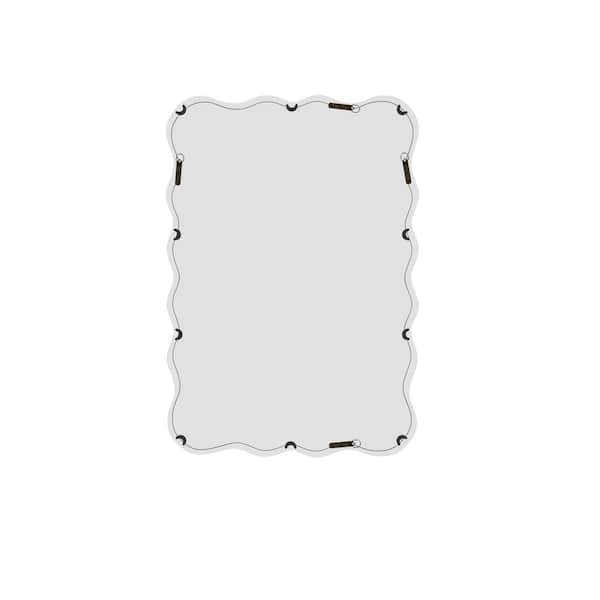Wave White Solid Wood Framed Mirror 28 in. W x 40 in. H Modern Bathroom Bedroom Living Room Wall
