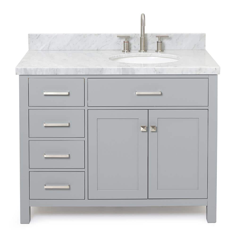 Grey Freestanding Vanity with Carrara Marble Top, 43-inch