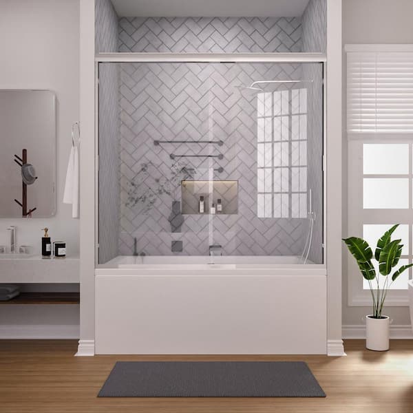 niveal Breeze 60 in. W x 56 in. H Sliding Semi Frameless Tub Door in Chrome Finish with Clear Glass