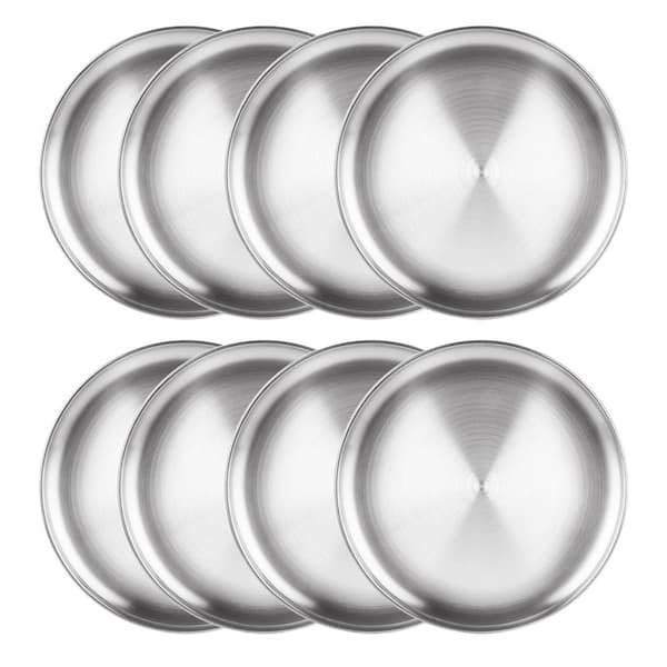 8 Pack Stainless Steel Round Pizza Pan Set Silver Mirror Finish Oven Safe Nonstick Pizza Tray for Home Kitchen