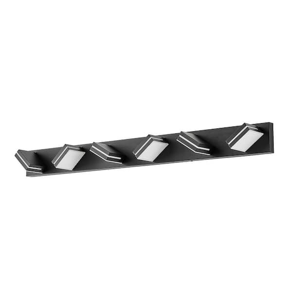 47.2 in. 5-Light Modern Black LED Vanity Light Wall Sconce for Bathroom and Mirror, Energy-Efficient