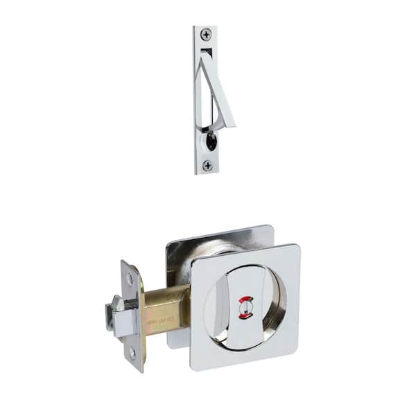 Contemporary Square Polished Chrome Bed, Bath Privacy Sliding Pocket Door Lock