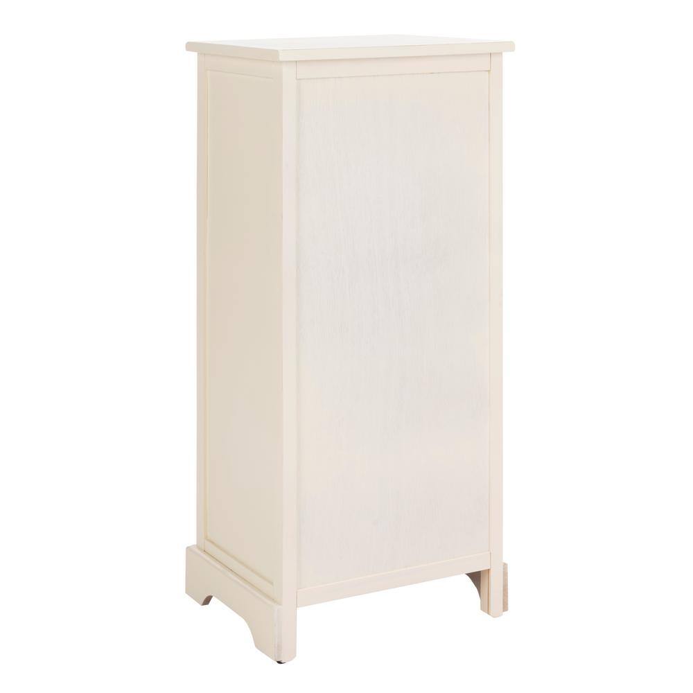 Distressed Cream Pine Wood Tall Accent Cabinet