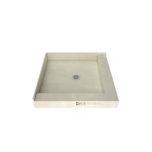 Redi Base 48 in. L x 48 in. W Double Threshold Corner Shower Pan Base with Center Drain and Polished Chrome Drain Plate