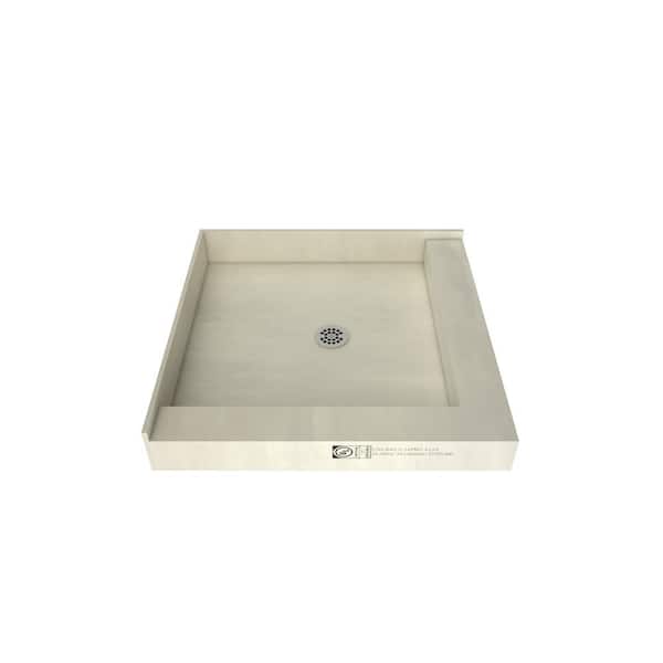 Tile Redi Redi Base 48 in. L x 48 in. W Double Threshold Corner Shower Pan Base with Center Drain and Polished Chrome Drain Plate