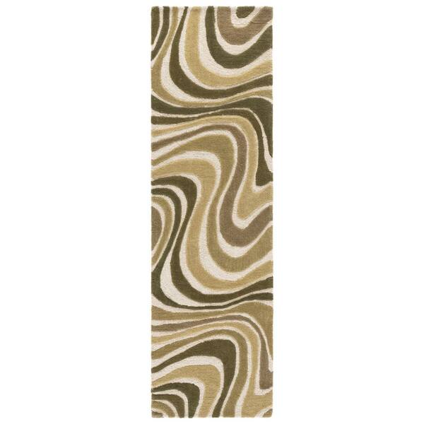 Rodeo Drive 2 ft. x 8 ft. Green/Ivory Wave Runner Rug
