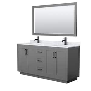 Miranda 66 in. W x 22 in. D x 33.75 in. H Double Sink Bath Vanity in Dark Gray with White Carrara Marble Top and Mirror
