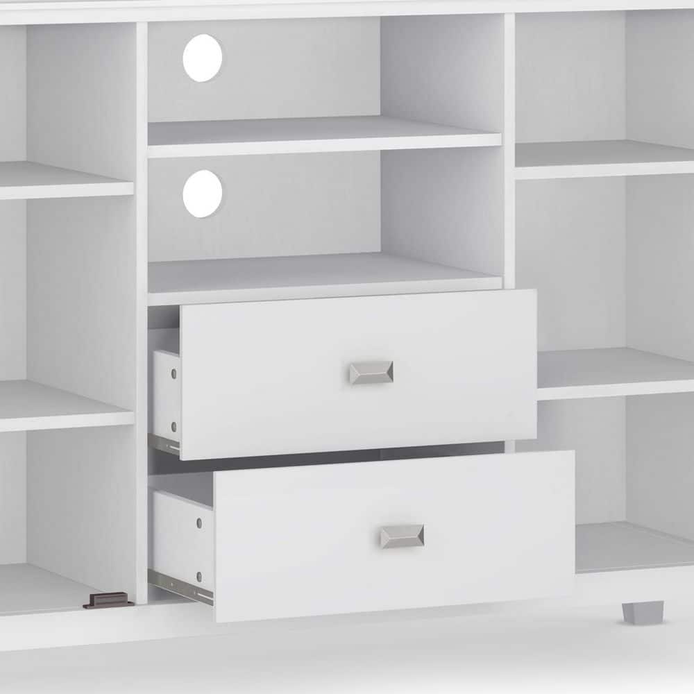 White Solid Wood 53" Traditional TV Media Stand with Cabinets