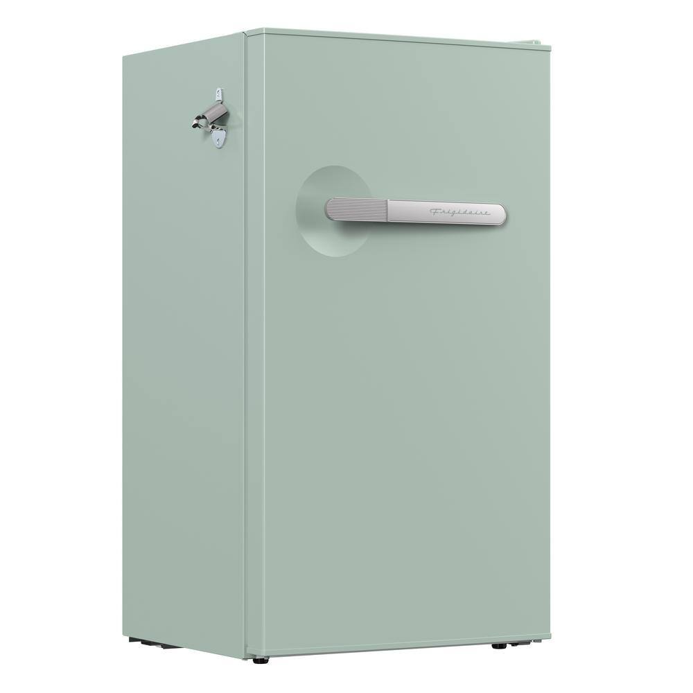 Sage Green Retro Compact Refrigerator with Silver Bar Handle