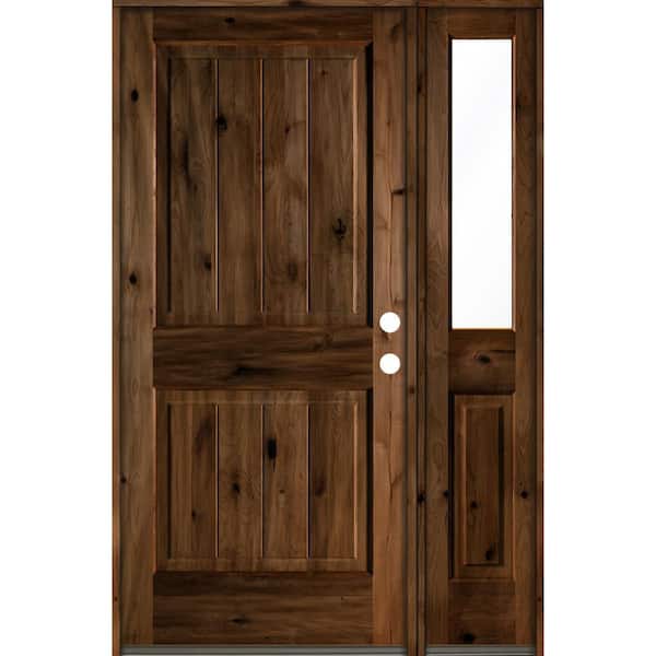 Krosswood Doors 56 in. x 80 in. Knotty Alder Square Top Left-Hand/Inswing Clear Glass Provincial Stain Wood Prehung Front Door w/RFSL