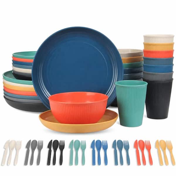 56-Piece Colorful Wheat Straw Dinnerware Set in Assorted Colors Service for 8 Dinnerware Sets