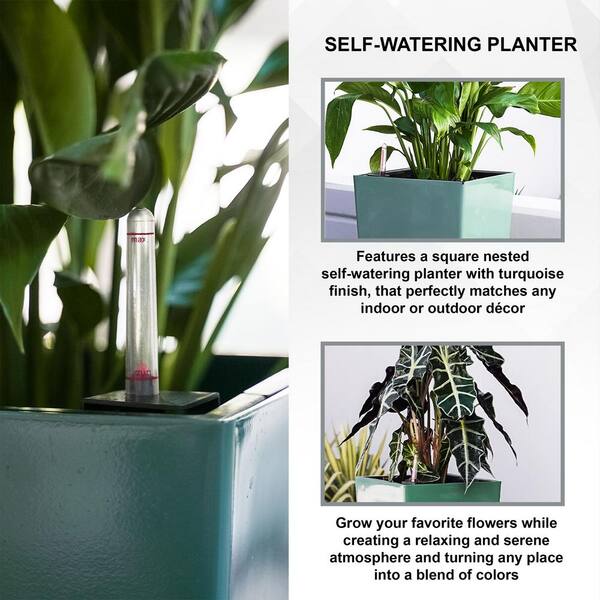 XBRAND 22.4 in. H Turquoise Plastic Self Watering Indoor Outdoor Square  Planter Pot, Tall Decorative Gardening, Home Decor SWPlanterTR59 - The Home  Depot