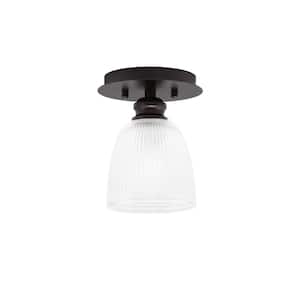 Albany 1-Light 6 in. Espresso Semi-Flush with Clear Ribbed Glass Shade