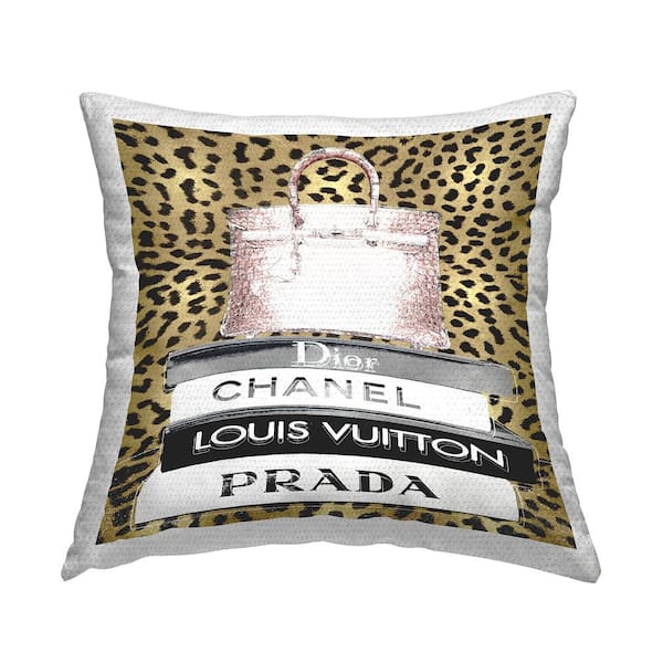 Stupell Industries Glam Handbag Fashion Book Stack Cheetah Pattern Gold Square Outdoor Throw Pillow