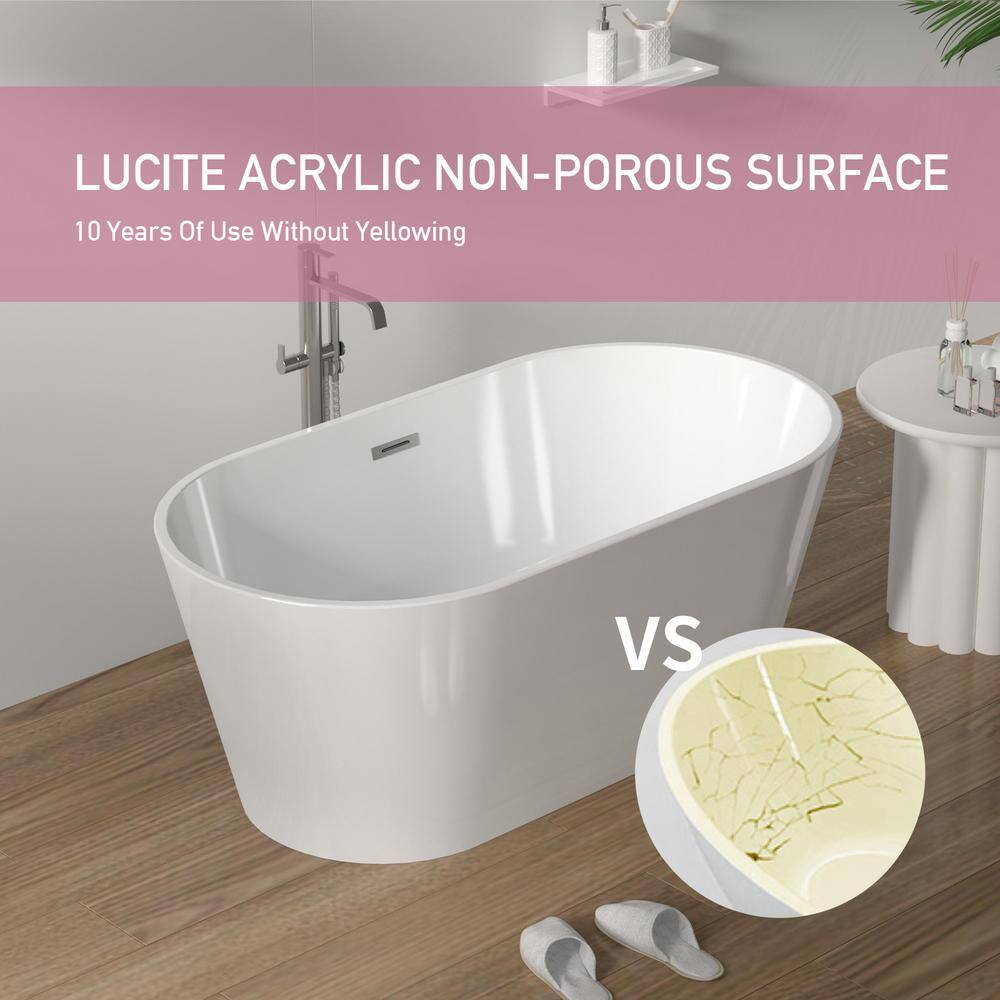 59'' White Freestanding Acrylic Soaking Bathtub