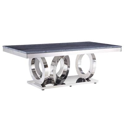 Zasir 51 in. Gray Printed Faux Marble and Mirrored Silver Rectangle Metal Coffee Table