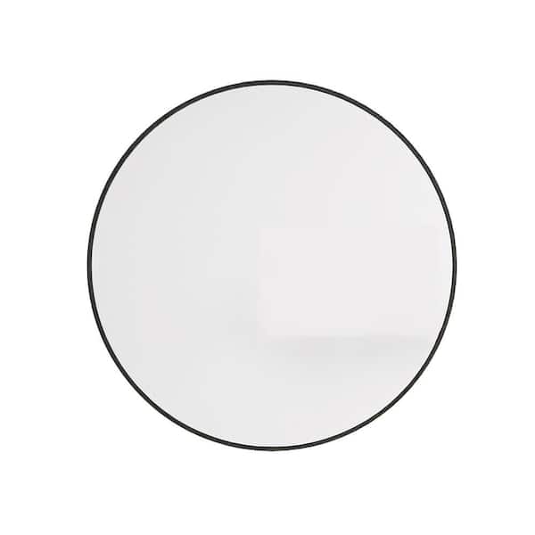 Unbranded Black 24 in W x 24 in. H Art Deco Round Glass Framed Mirror Bathroom Mirror
