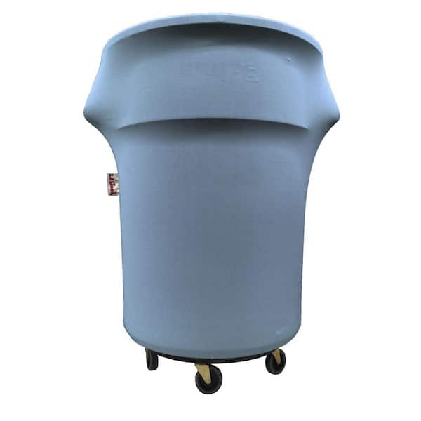 Light Blue Spandex Fitted for 55 Gal. Trash Can Cover on Wheels