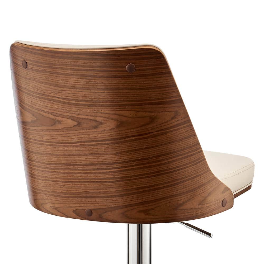 Cream Faux Leather and Walnut Adjustable Swivel Bar Stool