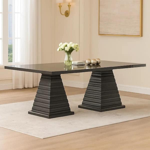 Benjara Pex Espresso Brown Wood 42 in. Double Pedestal Base Dining ...