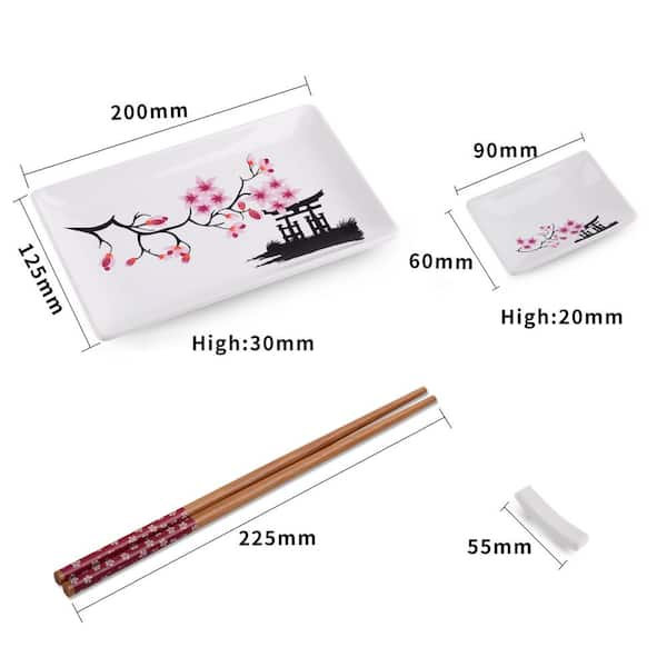 Cherry Blossom Sushi Plate Set - White