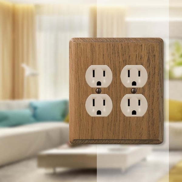 Contemporary 2 Gang Duplex Wood Wall Plate - Medium Oak