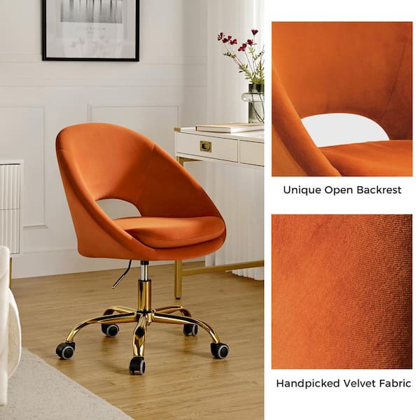 Modern Home Office Desk Chair, Adjustable Height Computer Chair with Pillow Swivel Executive Task Chair, Orange