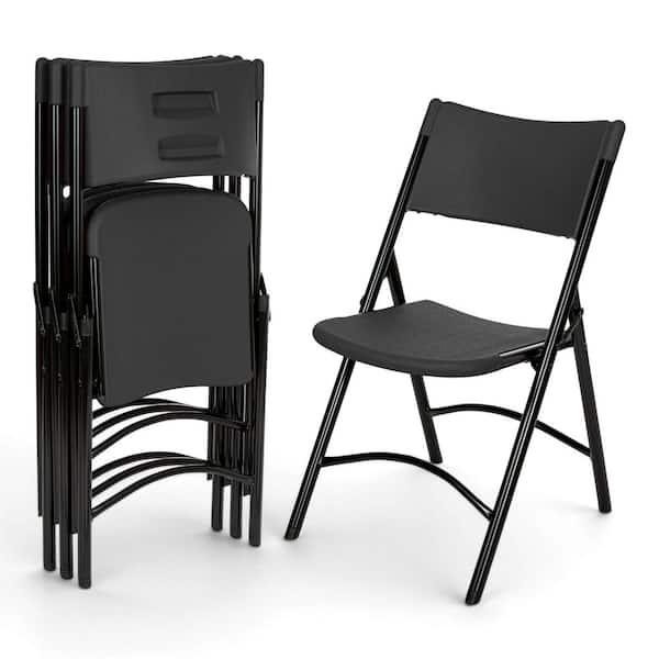 Gwyneth Collection Plastic Resin Card Table Folding Chair, Black, Pack of 4