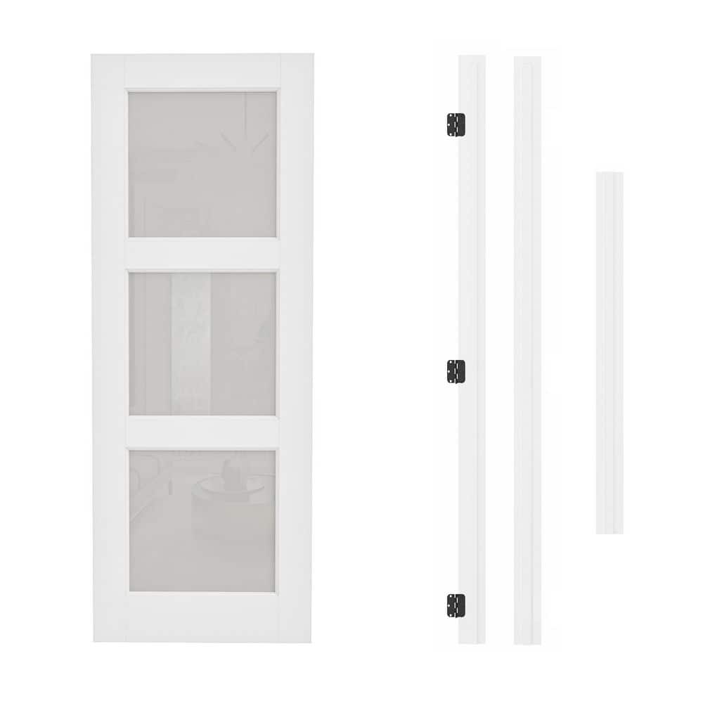 32 in. x 80 in. Left Hand 3-Lite Frosted Glass White Solid Core Glass Single Prehung Interior Door+ Quick Assembel Jamb price history on PriceWatchPro