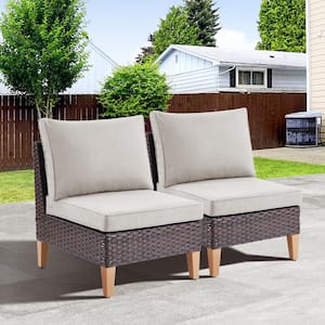 Chic Relax Brown Wicker Armless Outdoor Lounge Chair with CushionGuard Beige Cushions (2-Pack)