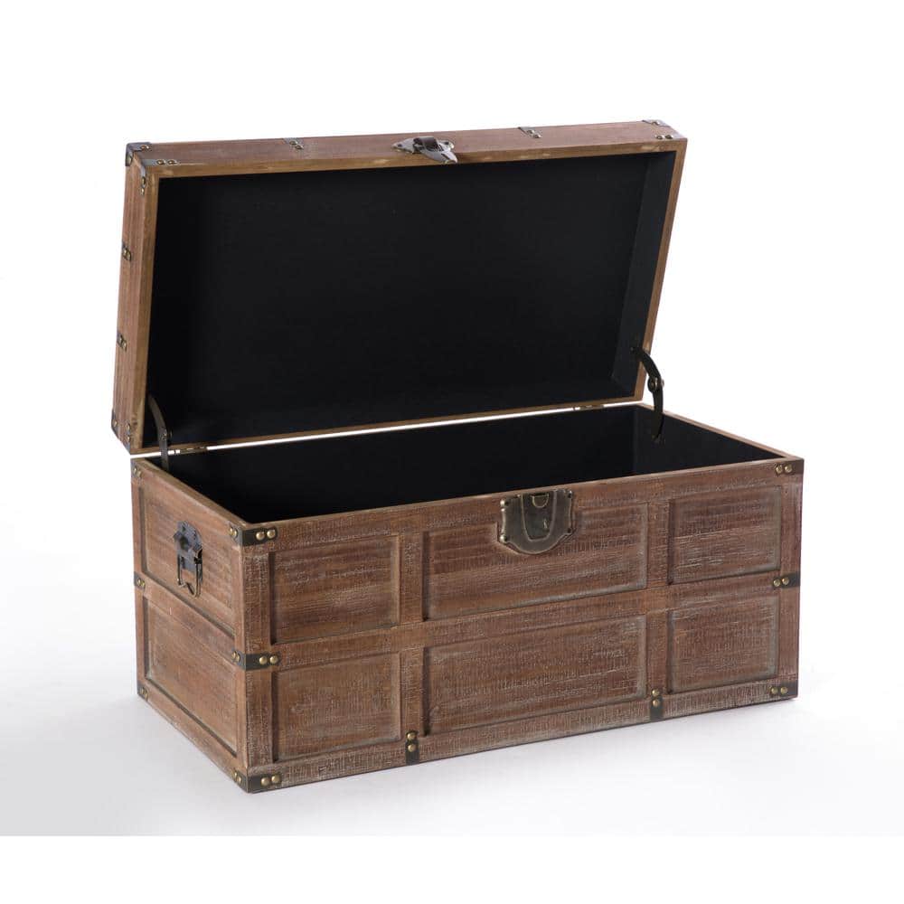 Medium Rustic Brown Wooden Storage Trunk with Latch