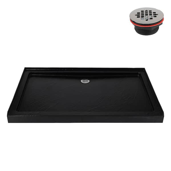 60 in. x 36 in. Alcove Acrylic Shower Pan Base in Matte Black with Center Drain, Drain Included