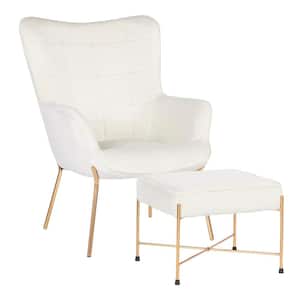 Izzy Gold Lounge Chair with Ottoman in Cream Velvet