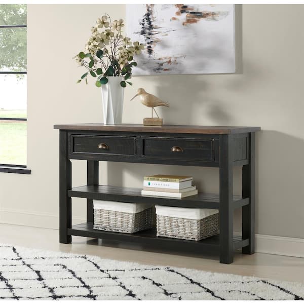 Martin Svensson Home Monterey 50 in. Black and Brown Rectangle Solid Wood Console Table with Drawers