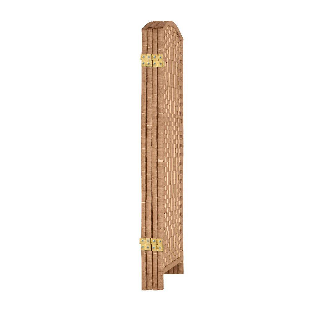 3 Ft Natural Woven Plant Fiber Folding Screen with 4 Panels