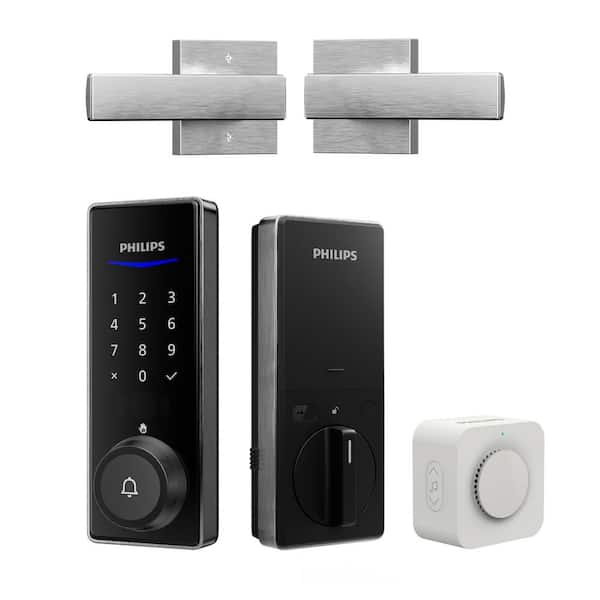 Wi-Fi Smart Deadbolt Door Handleset with Palm Recognition and Lever - Satin Nickel