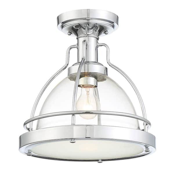Cordelia Lighting Cordelia Lighting 13 in. 1-Light Chrome Coastal Entryway Semi-Flush Mount with Clear Glass Shade