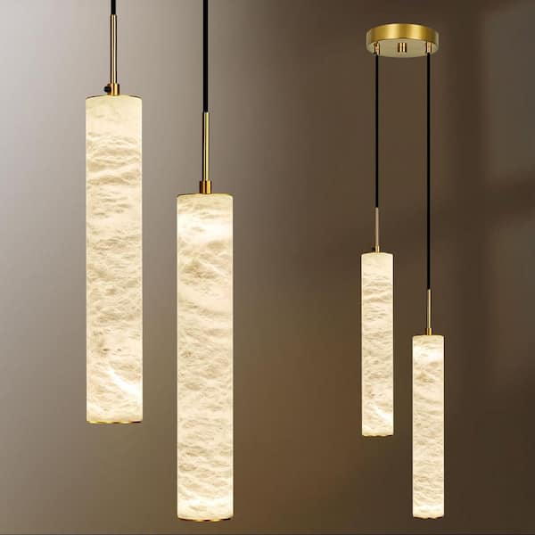 Home Light 20-Watt 2 Lights Gold Dimmable Integrated LED Pendant Light With Alabaster Shade, 1Pack
