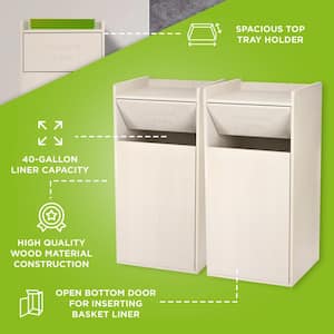 40 Gal. White Wooden Tray Top Waste Enclosure Commercial Trash Can (2-Pack)