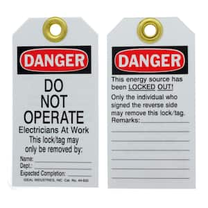 5/Card Lockout Tag, Vinyl, Do Not Operate Elec At Work