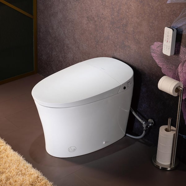 Elongated Smart Bidet Toilet 1.28 GPF in White with Auto Open, Auto Close, Auto Flush and Foot Sensor Operation