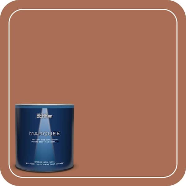 BEHR MARQUEE 1 qt. #MQ1-28 Orange Flambe One-Coat Hide Satin Enamel Interior Paint & Primer