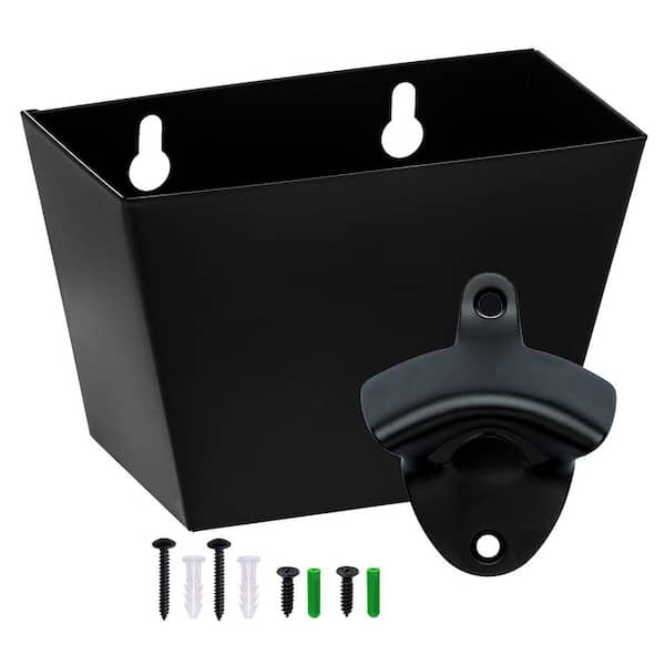 Wall Mount Bottle Opener and Stainless Steel Cap Catcher with Drain Holes for Indoor or Outdoor Bar Areas