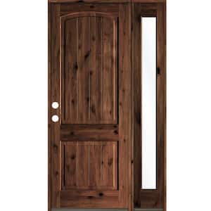 44 in. x 96 in. Rustic knotty alder Right-Hand/Inswing Clear Glass Red Mahogany Stain Wood Prehung Front Door with RFSL