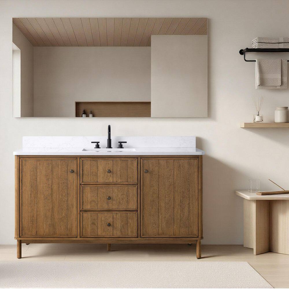 60 in. W x 22 in. D x 38 in. H Single Sink Freestanding Bathroom Vanity with Engineered Stone Top price history on PriceWatchPro